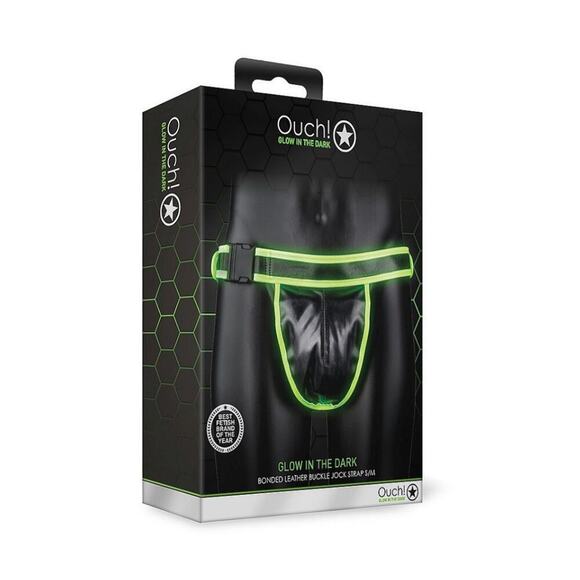 🦋B2G1🦋OUCH! Glow in the Dark NEON GREEN Bonded Leather Buckle JOCK STRAP | S/M - Picture 6 of 8